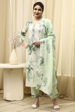 Green Cotton Printed Floral Unstitched Suit Set image number 1