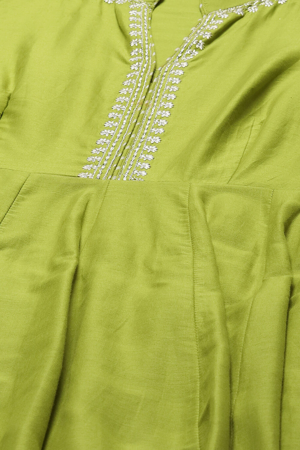 Green Cotton Anarkali Printed Kurta Churidar Suit Set image number 1