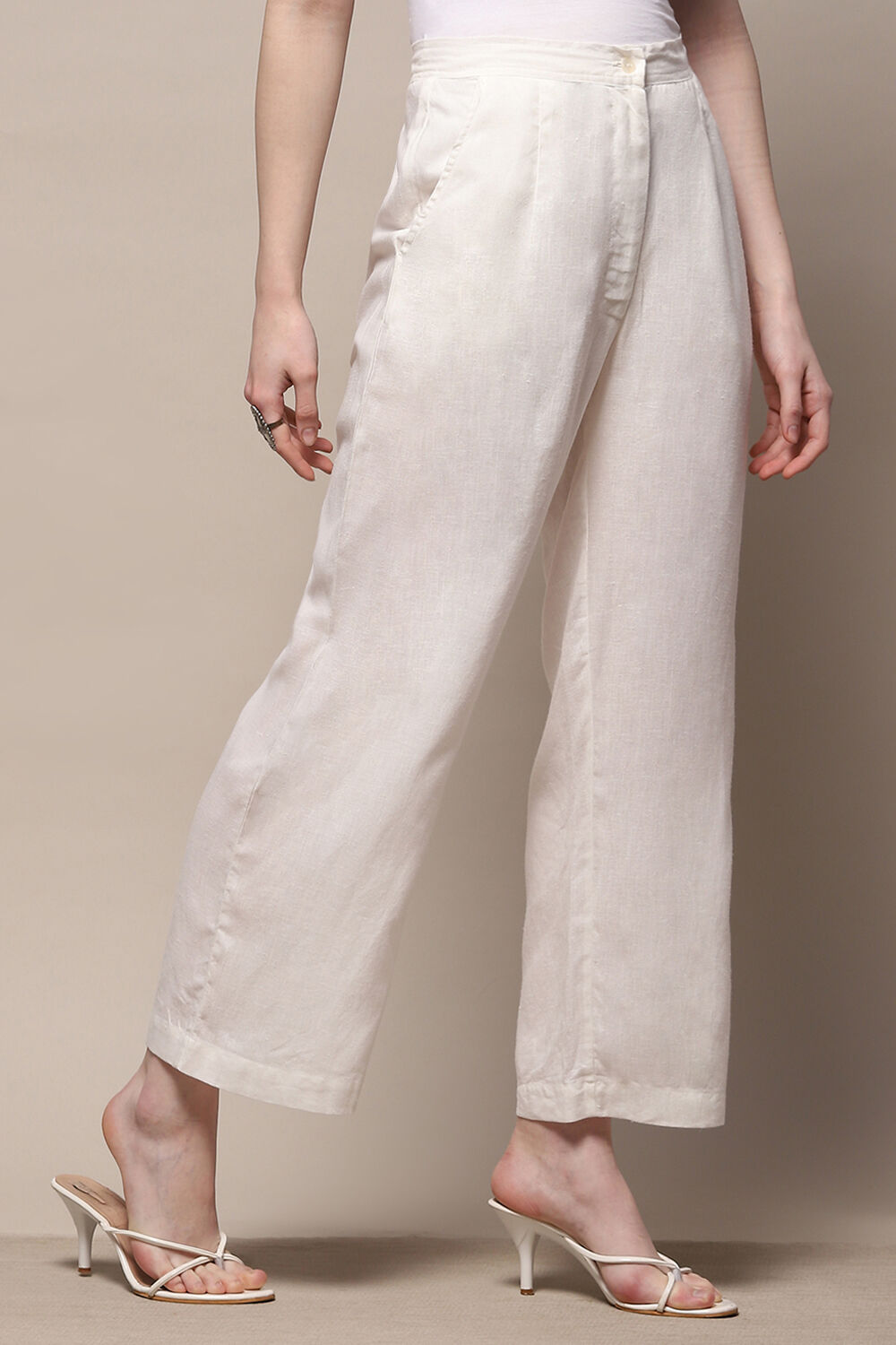 Off White Cotton Regular Pant image number 3