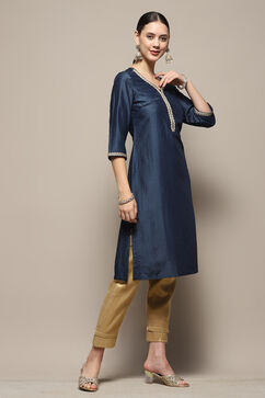 Blue Embellished Festive Straight Kurta image number 5