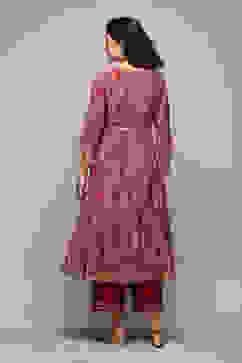 Red Poly Viscose Anarkali Kurta Palazzo Suit Set image number 5