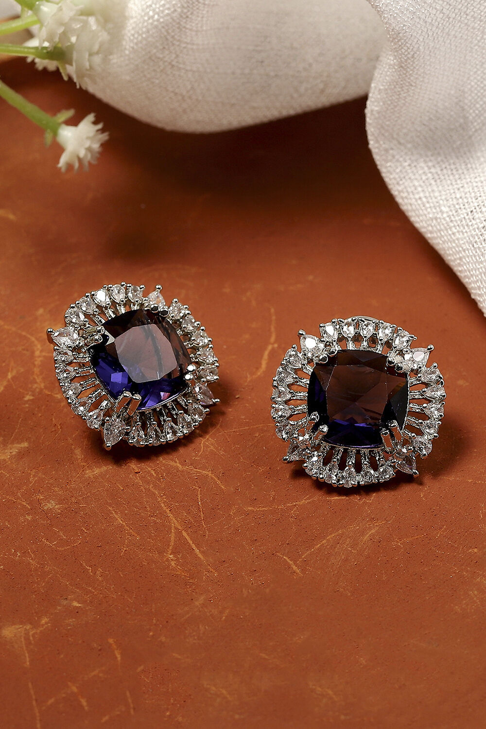 Purple Silver-Plated Circular Studs image number 0