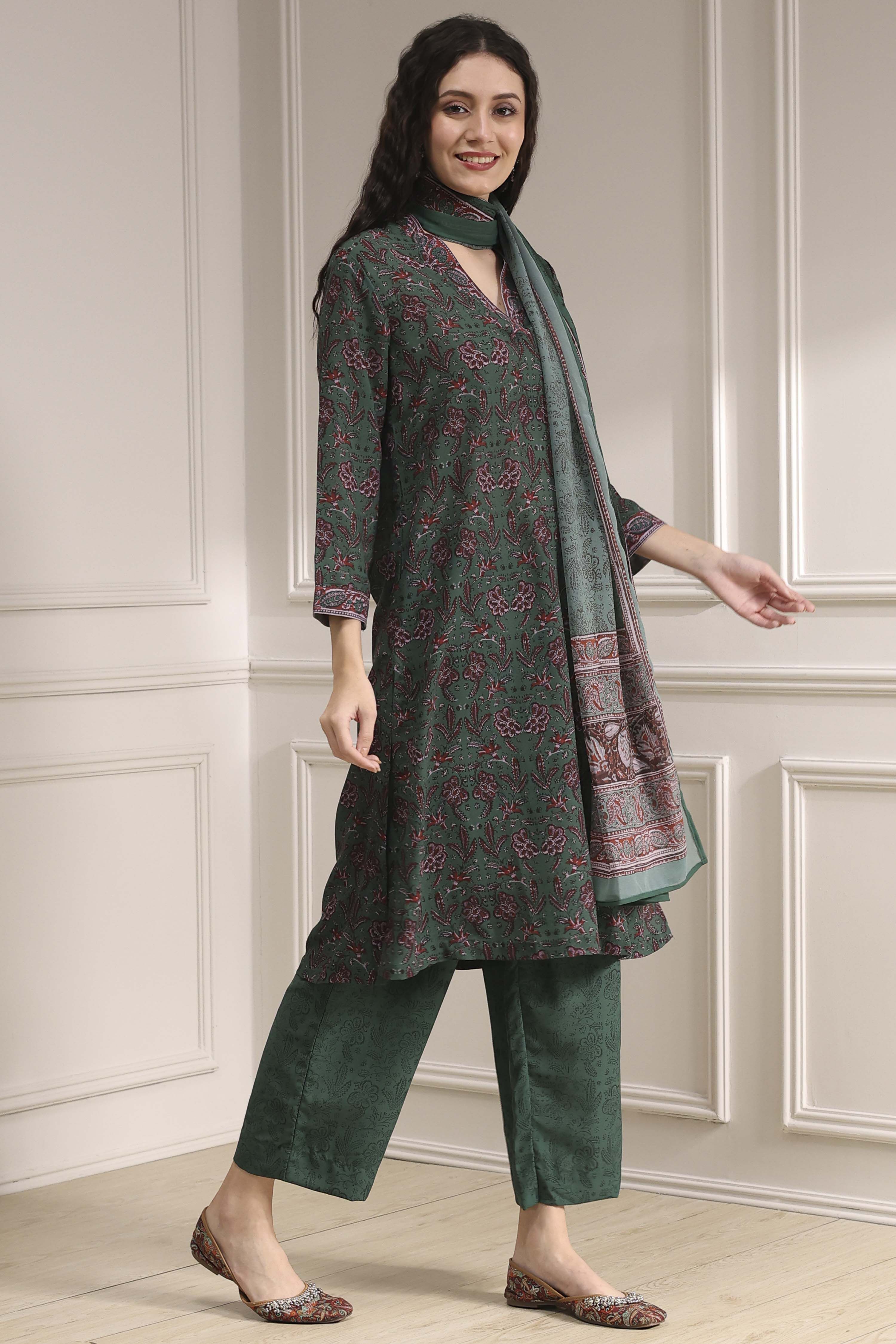 Blue Printed Straight Suit Set image number 5