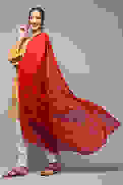 Red Cotton Blend Printed Dupatta image number 0