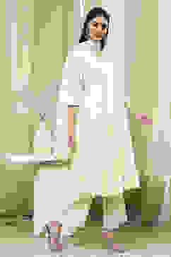 Off-White Cotton Schiffli Anarkali Suit Set image number 5