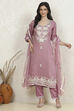Lilac Cotton Blend Machine Embroidered Unstitched Suit Set image number 7