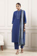 Indigo Cotton Solid Straight Suit Set image number 6