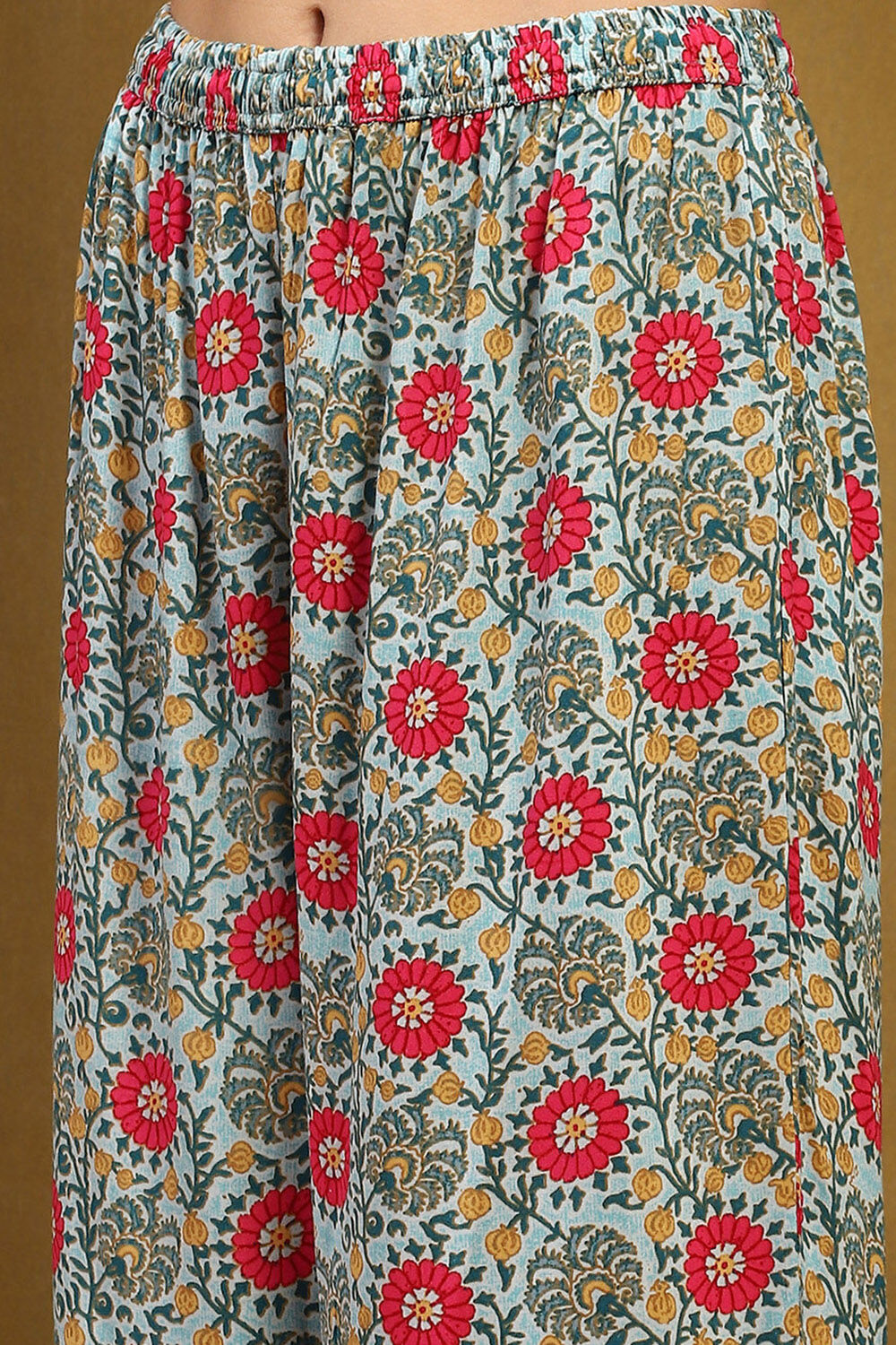 Turquoise Floral Printed Straight Suit Set image number 2