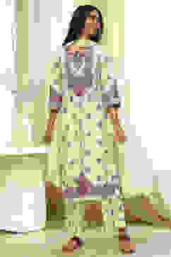 Beige Pure Cotton Printed Straight Suit Set image number 5