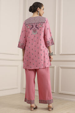 Light Pink Cotton Straight Printed Suit Set image number 4