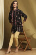 Black Floral Printed Shirt-Style Tiered Kurta image number 0