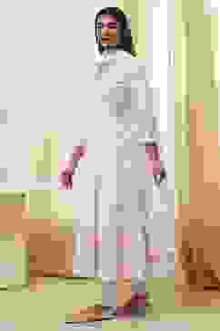 Off-White and Pink Cotton Anarkali Suit Set image number 3