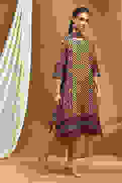 Beige and Black Modal Printed Straight Suit Set image number 4