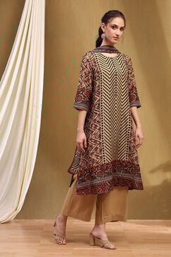 Beige and Black Modal Printed Straight Suit Set image number 4