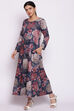Blue Floral Winter Printed Dress image number 3