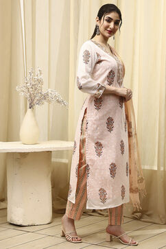 Coral Cotton Hand Block Print Unstitched Suit Set image number 6