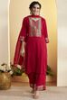 Red Viscose Rayon Yoke Design Straight Kurta Set