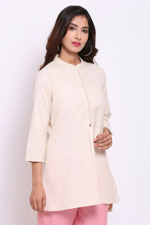Natural Cotton Flax Straight Solid Kurti image number 3