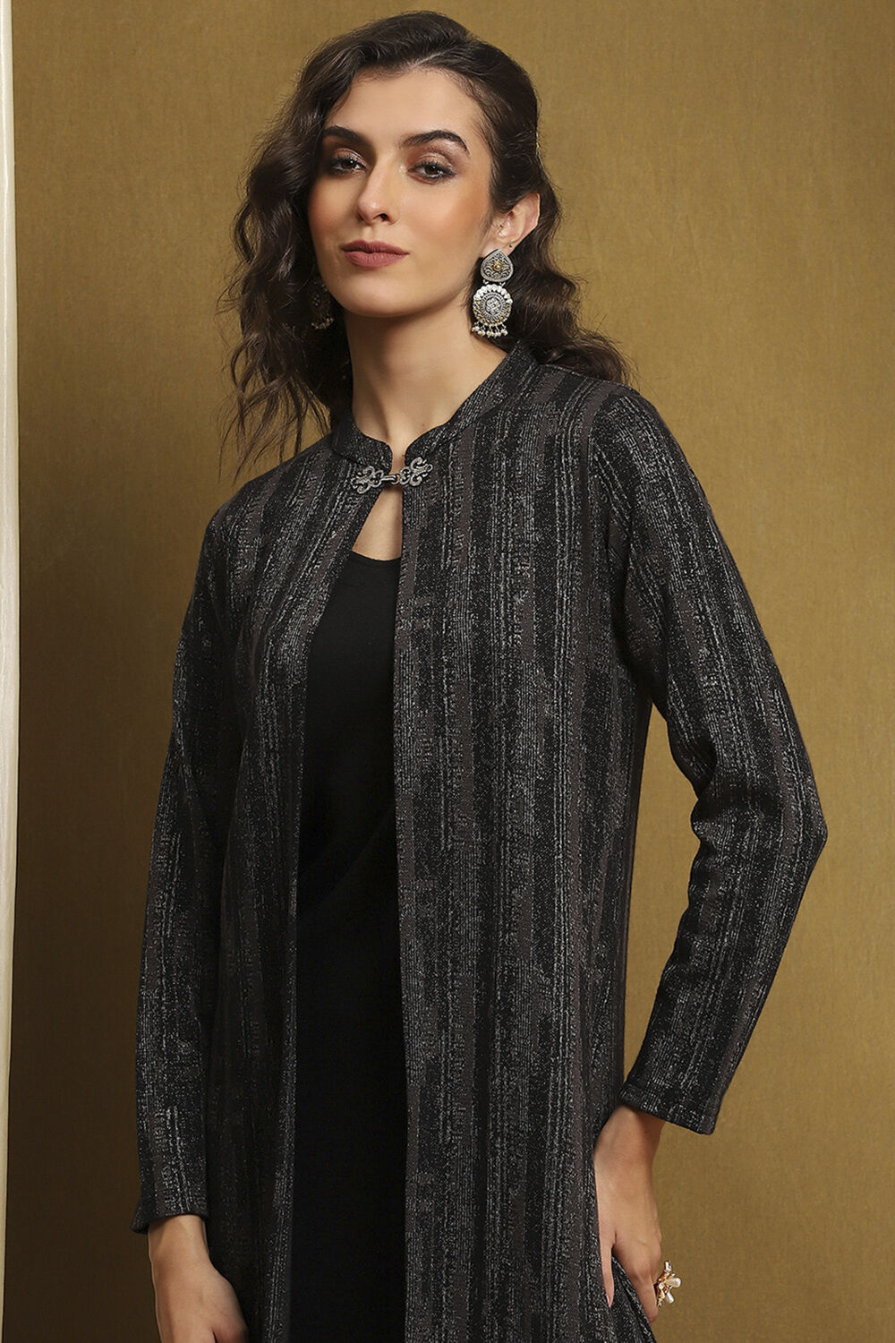 Black Polyester Straight Kurta Pants Set image number 1