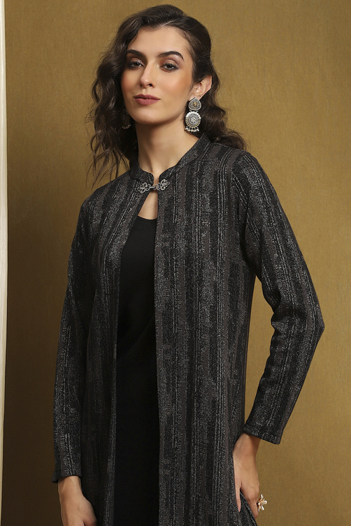 Black Polyester Straight Kurta Pants Set image number 1