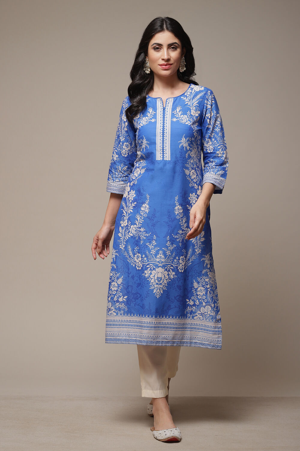 Pink Cotton Straight Printed Kurta image number 1