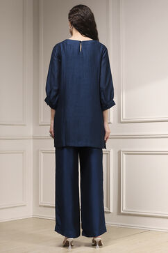 Blue Self-Designed Straight Kurta Set image number 4