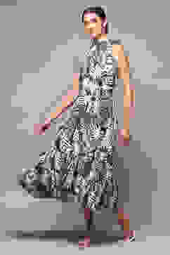 Navy Rayon Tiered Dress with Belt image number 0