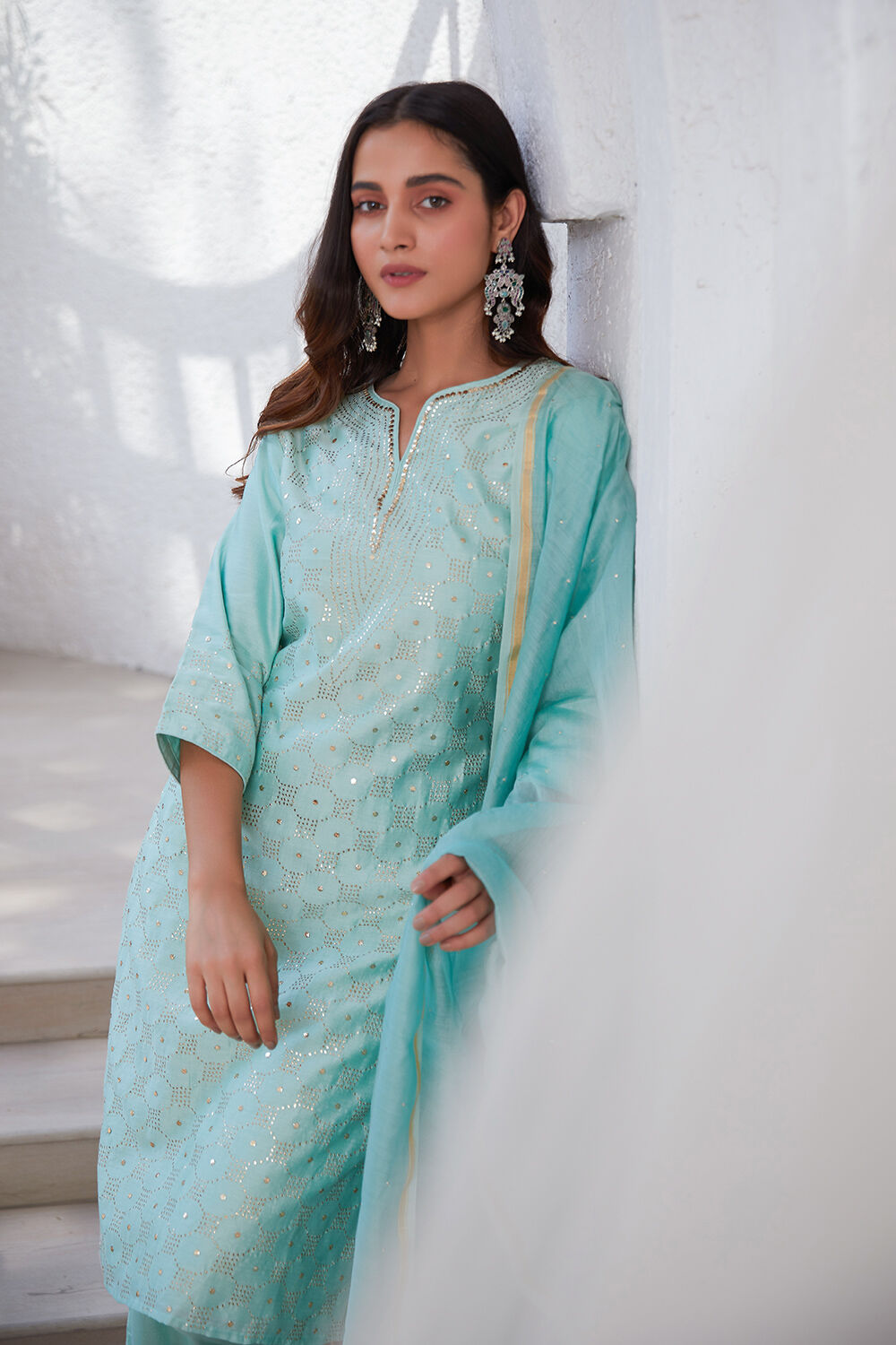 Pink Yard-Dyed Chanderi Kurta & Pants Suit Set image number 8