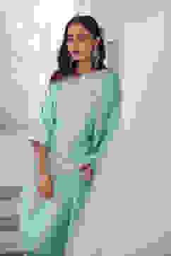 Aqua Yard-Dyed Chanderi Kurta & Pants Suit Set image number 8