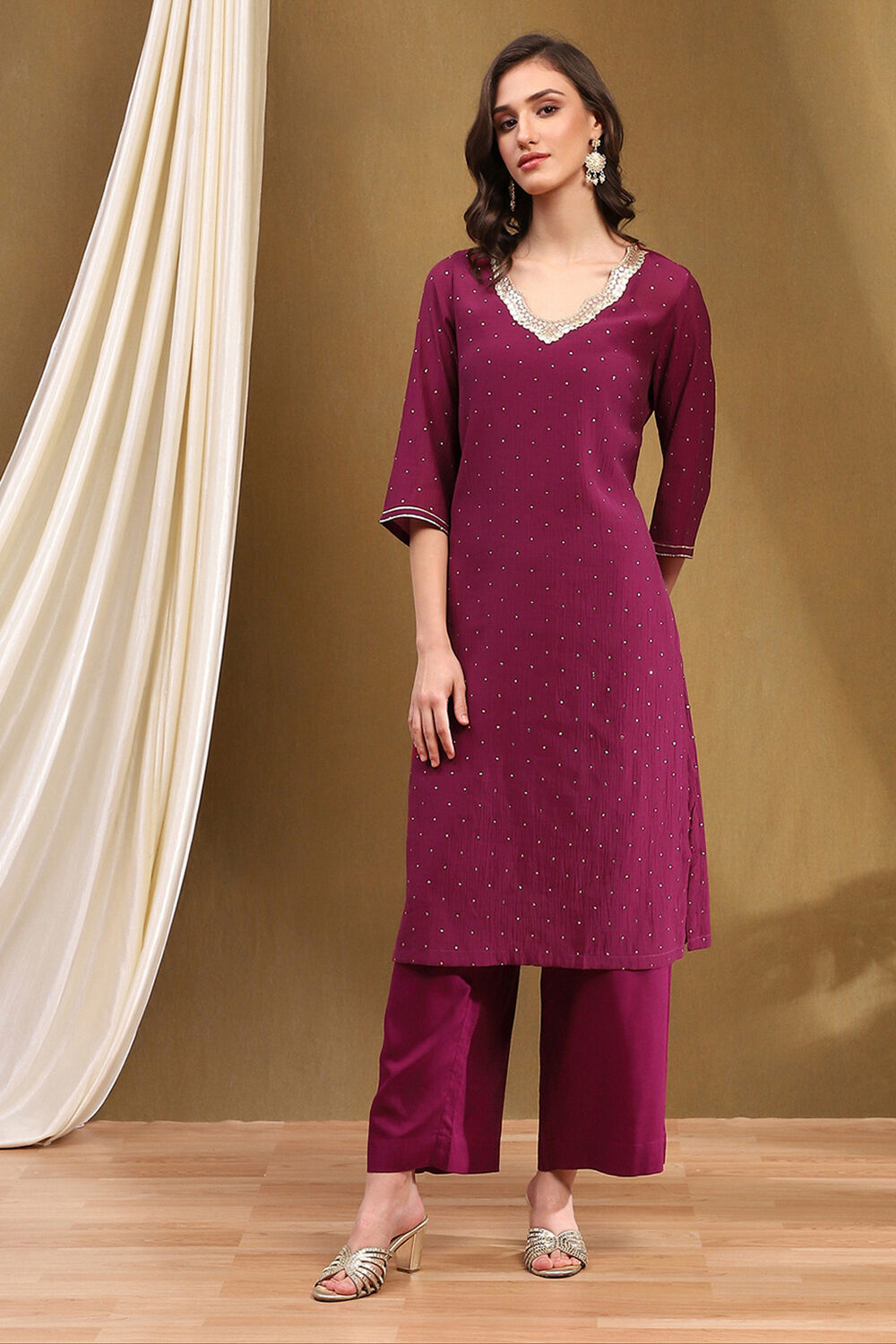 Mulberry Purple Viscose Straight Festive Kurta image number 4