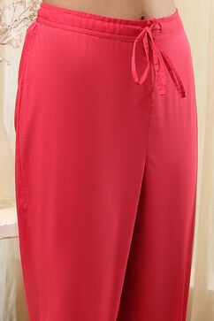 Coral-Red Silk Chanderi Gathered Suit Set image number 2