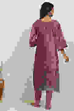 Pink Velvet Digital Print Unstitched Suit Set image number 5