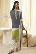 Black and Off-White Straight Printed Kurta Set image number 0