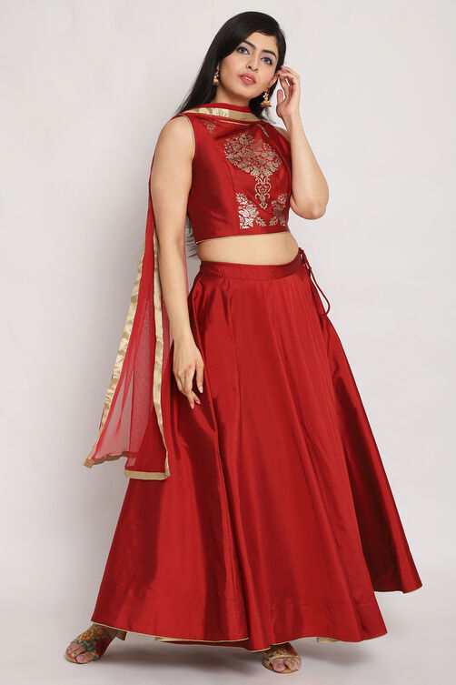 Rust Art Silk Metallic Lehenga Set image number 0
