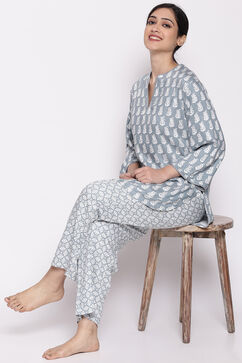 Grey Cotton Straight Printed Sleepwear image number 0