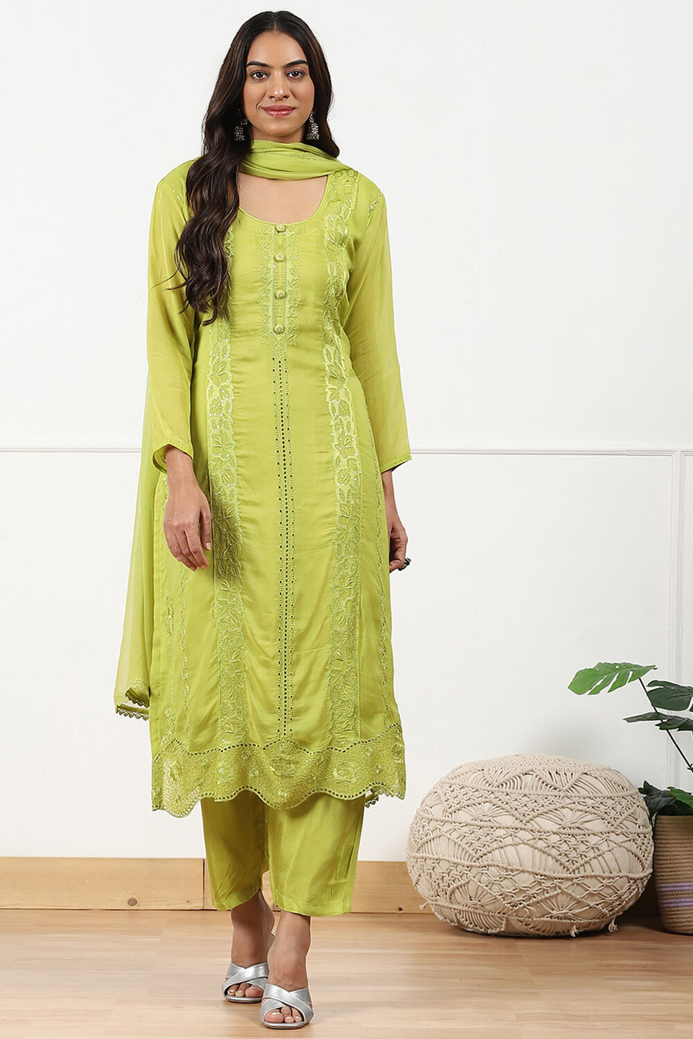 Red Organza Embroidered Unstitched Suit Set image number 1