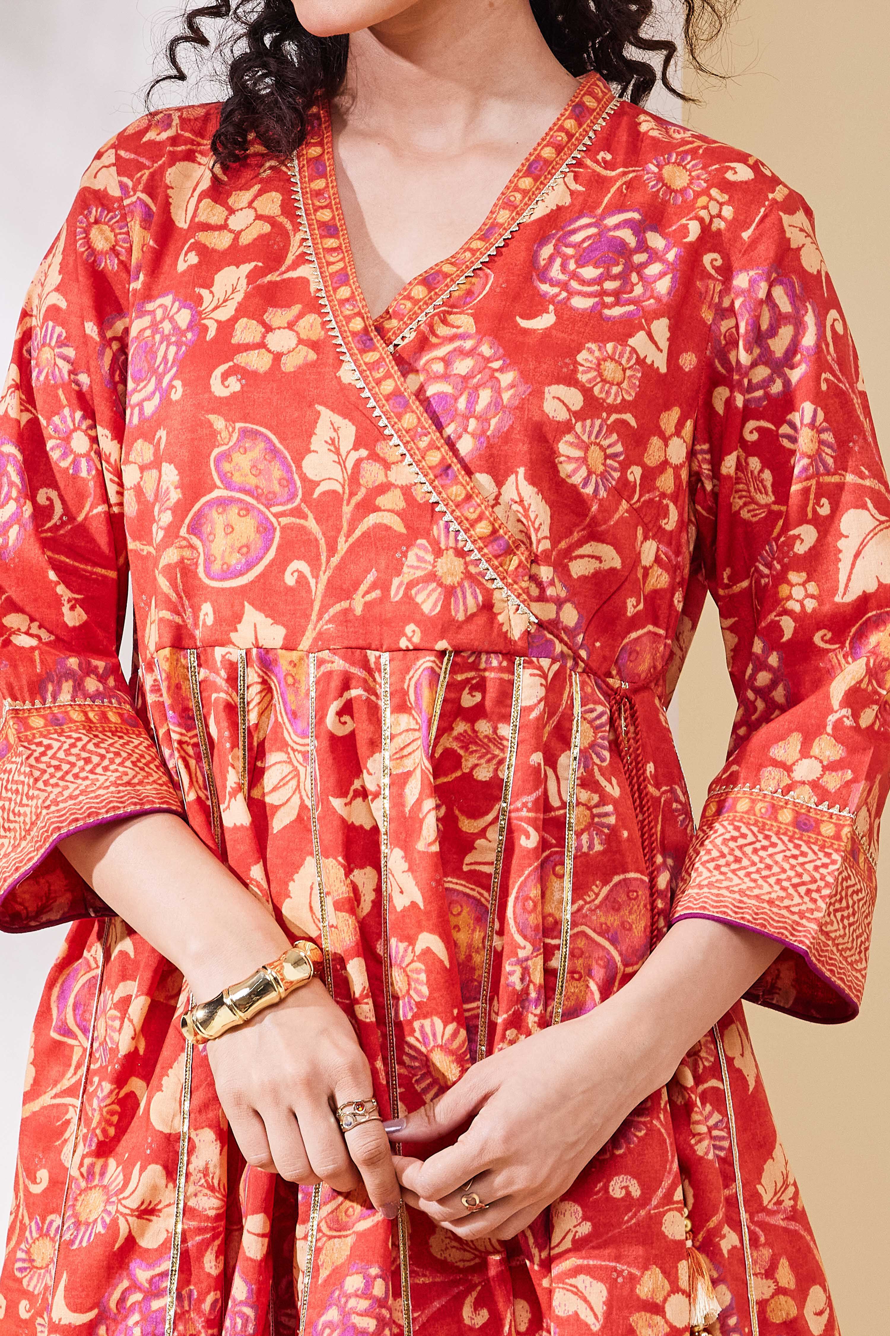 Rust Cotton Anarkali Suit Set image number 1
