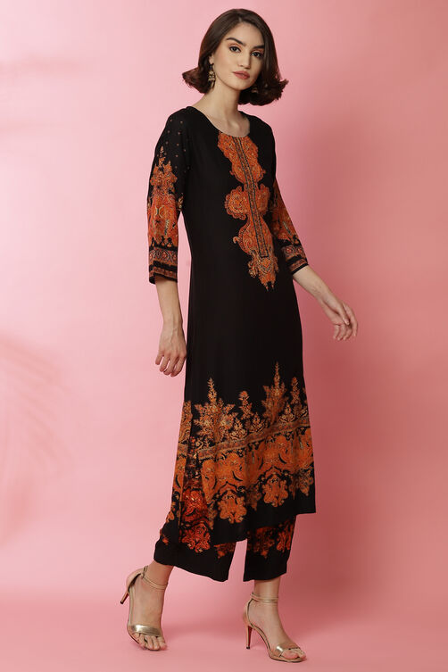 Black Straight LIVA Printed Kurta image number 3