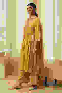 Ochre Yellow Viscose Embellished Gathered Suit Set image number 3