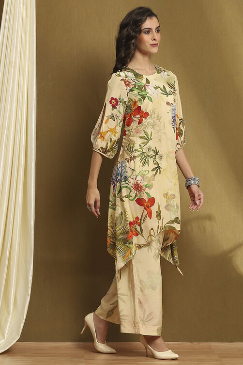 Green Modal Floral Printed Asymmetric Kurta Set image number 5