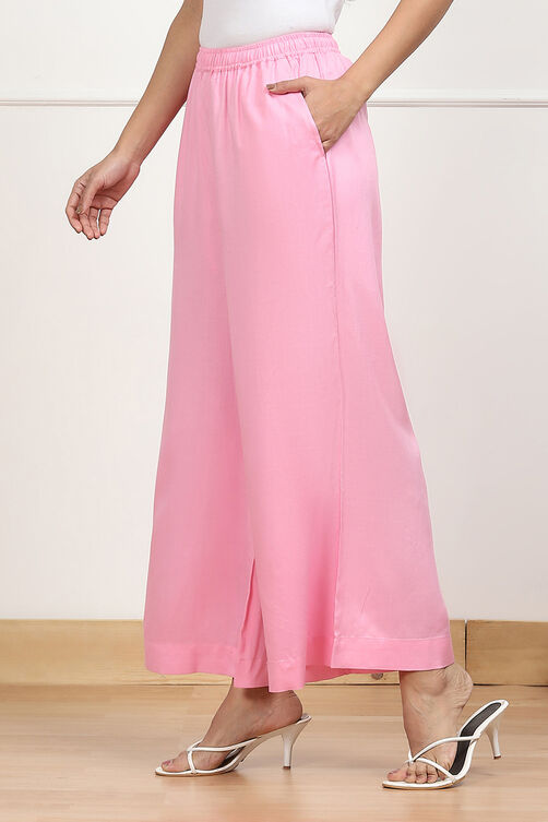 Navy Blue Viscose Solid Straight Palazzos image number 2