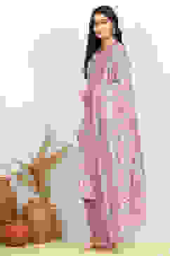 Purple Cotton Screen Printed Unstitched Suit Set image number 4