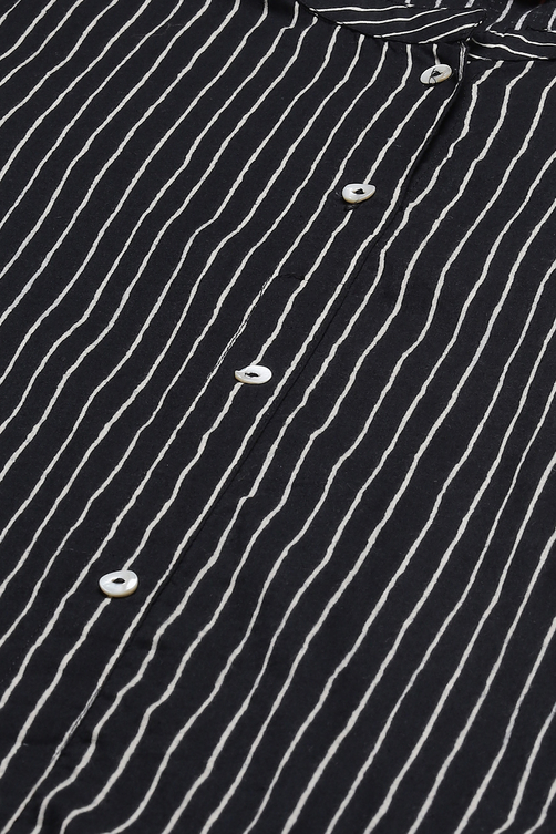 Black Cotton Straight Kurta Pants Suit Set image number 1