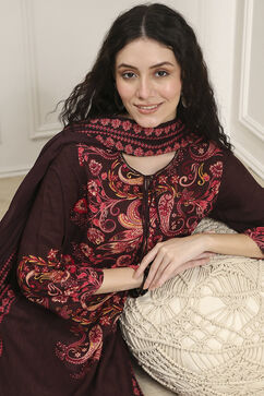 Brown Printed Straight Suit Set image number 0