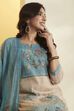 Blue Poly Linen Straight Suit Set image number 1