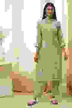 Green Embroidered Straight Suit Set image number 5