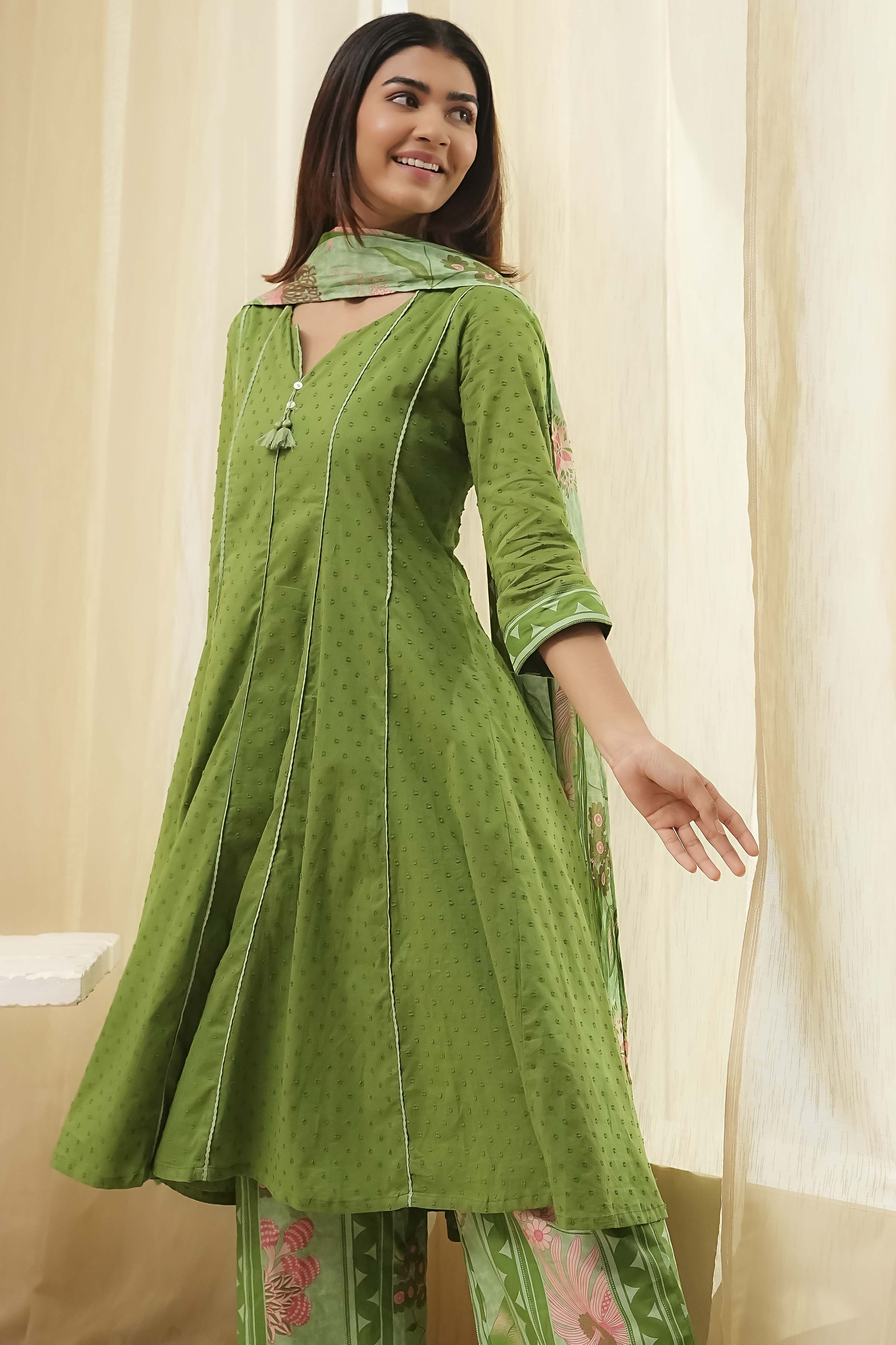 Rust Cotton Yarn-Dyed Kalidar Suit Set image number 7