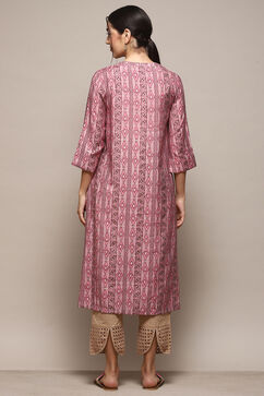 Pink Poly Viscose Straight Printed Kurta image number 3