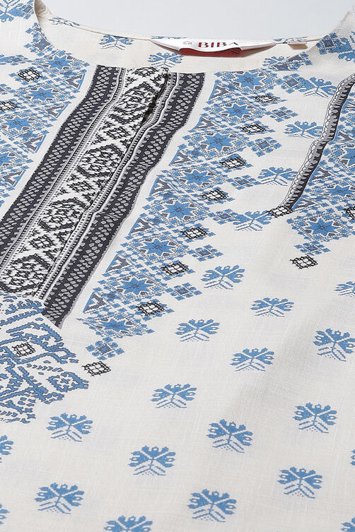 Blue LIVA Straight Printed Kurta image number 1