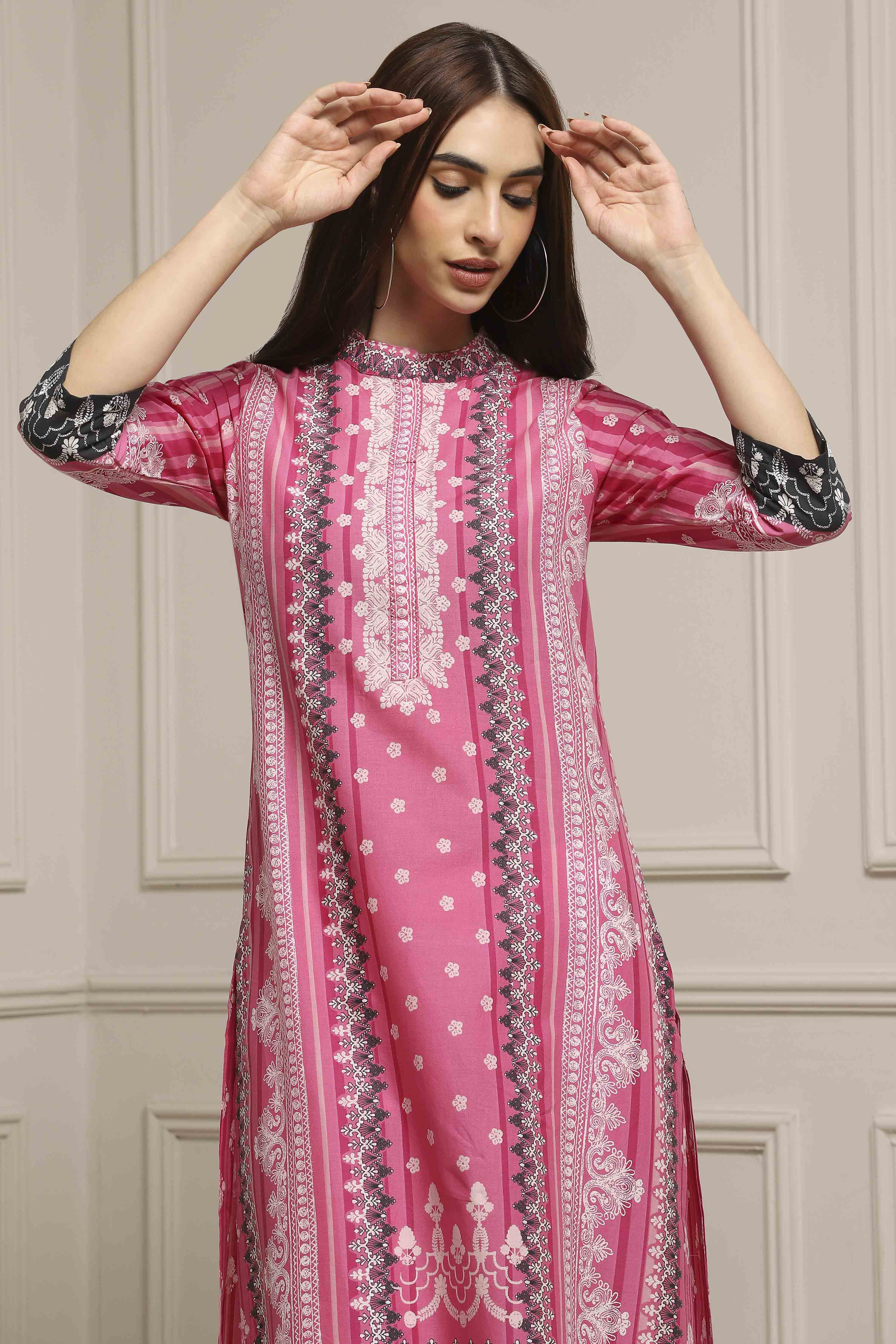 Ochre Cotton Straight Printed Kurta image number 1